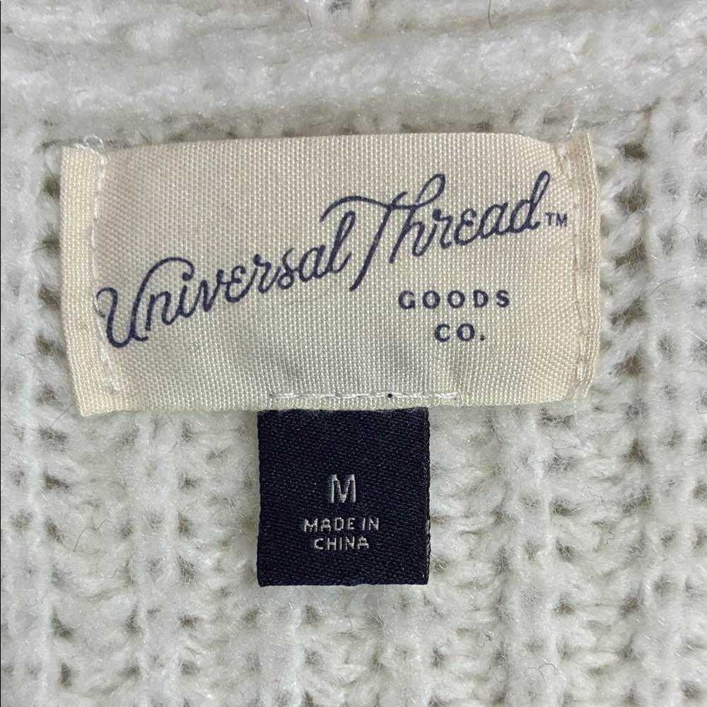 Ivory Cable Knit Cardigan Button Front Cozy Neutral Sweater M - Picture 3 of 10